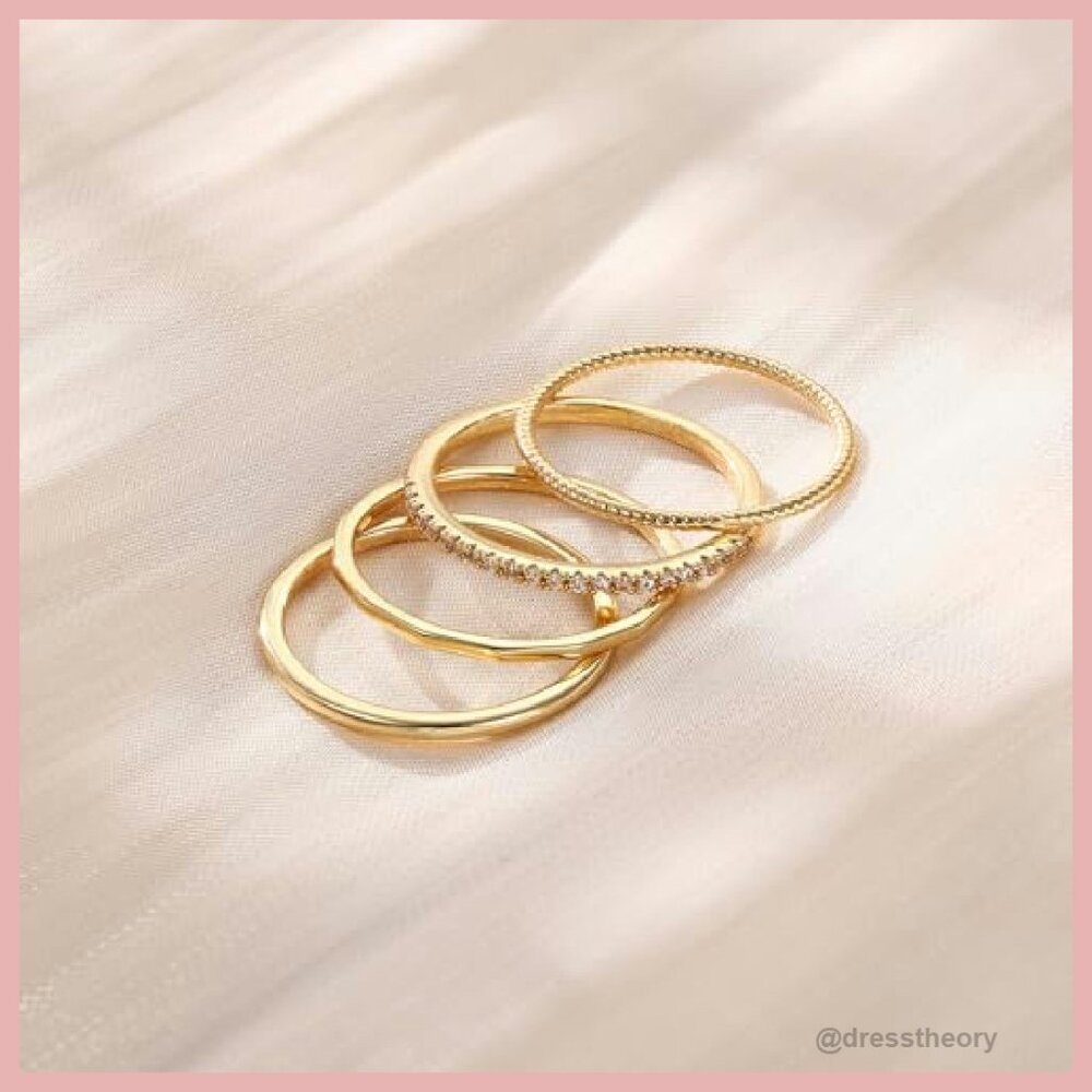 14k Gold Plated Thin Stackable Rings Set Size 5-1… - image 7